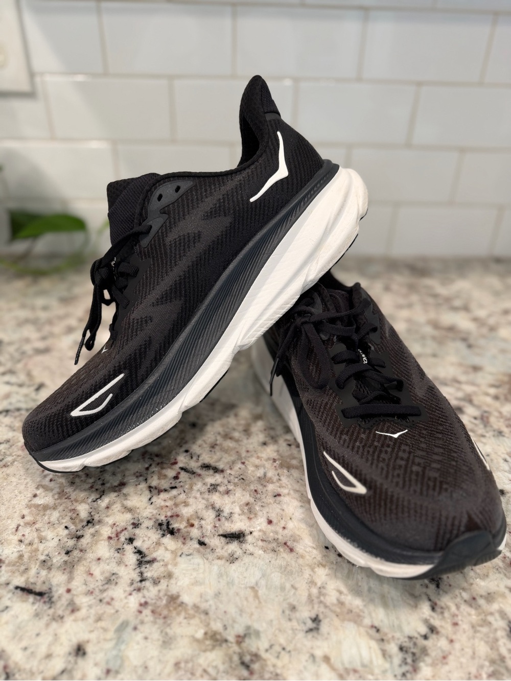 Hoka One One Men's Black and White Cushioned Running Shoes
